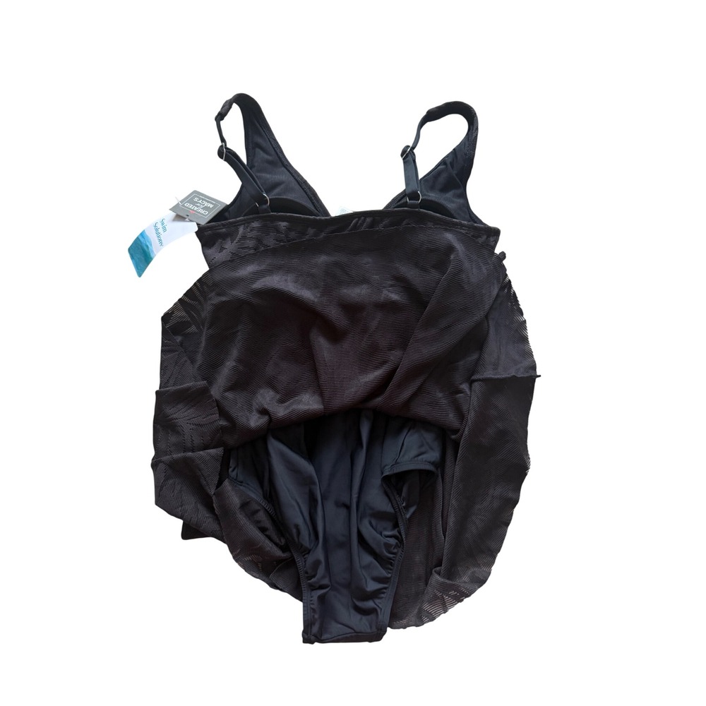 Swim Solutions‎ Black Palm Burnout V-Neck Swimdress One Piece Swimsuit 8 NEW - Picture 5 of 6